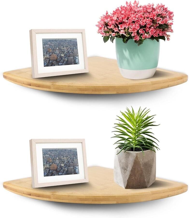 Allecto Plus Zwevend houten wandrek voor slaapkamer en badkamer met hoekplanken (2 stuks) 709 inch