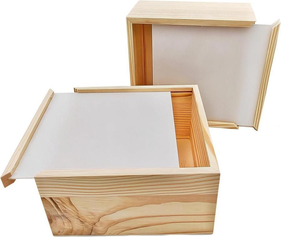 Allecto Plus 2 houten opbergdozen met acryl schuifdeksel vierkante displaybox doe-het-zelf ambachtelijke opslag en decoratieve organizer 15 x 15 x 8 cm