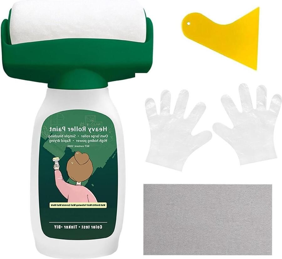 Allecto Plus 2-in-1 reparatieverf voor muren wit 500 g Met rolborstel muurreparatieroller Verf voor graffiti krassen vlekken Inclusief schuurpapier schraper en handschoenen