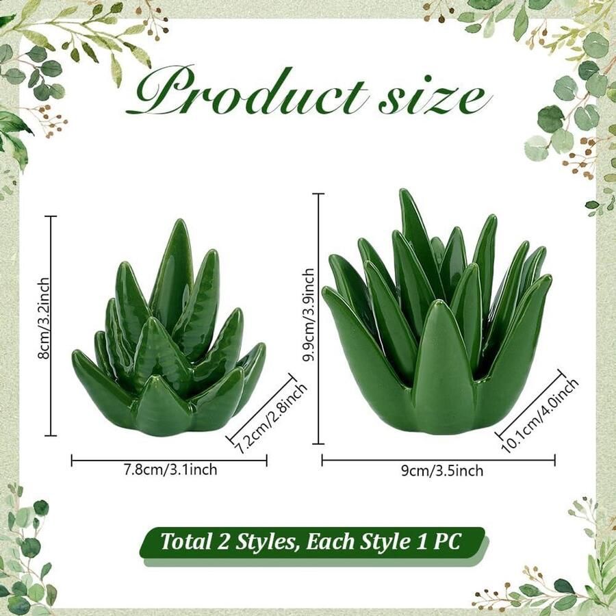 Allecto plus 2 Pack Aloë Ringhouder Schotel voor Sieraden Organizer en Decoratieve Dienblad Cactus Trinket Tray voor Bruiloft en Home Decor met Succulenten Keramische Plant Schotel Kamer Dressoir Accessoire