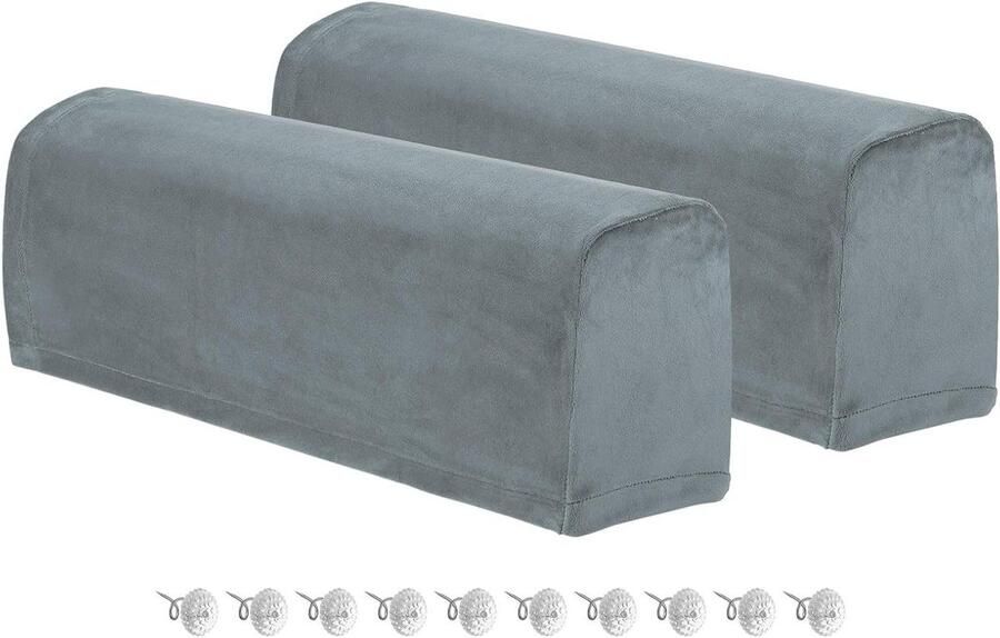 Allecto plus Set van 2 stretch armleuninghoezen voor bank en ligstoel Zacht polyester Antislip Stoelarmbeschermers Donkergrijs Draaistiften
