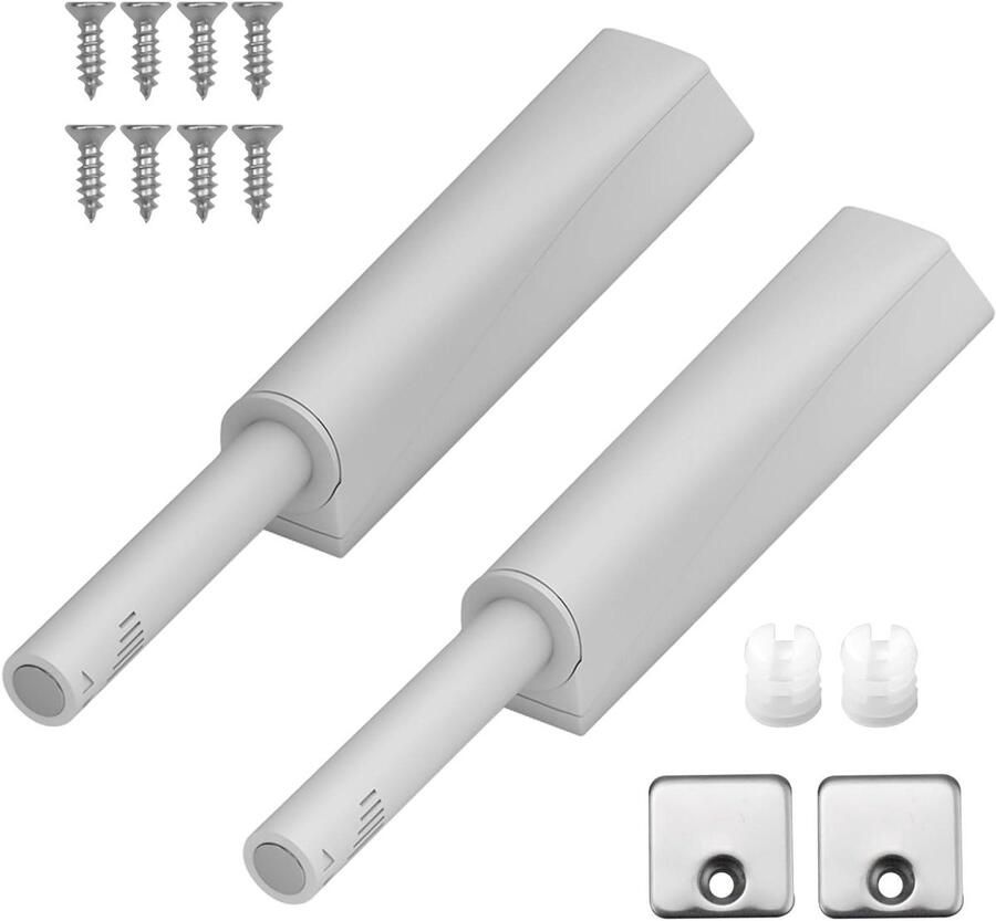 Allecto Plus 2-pack drukdeurrofner deurdempers ABS-materiaal voor keukenkasten Push To Open en Softclose Grijs Montage van deurdempers Schuin kledingrek