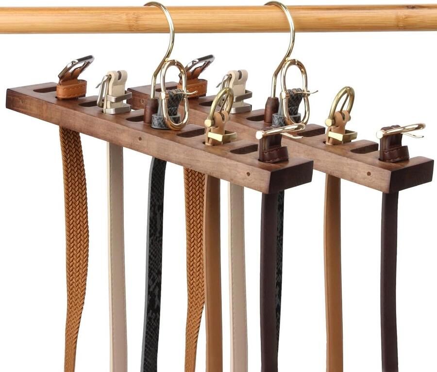 Allecto plus 2-pack houten riemhangers met 360 graden draaibare riemhouder Retro kleur 10 vakken Organizer voor kast Handige opbergoplossing