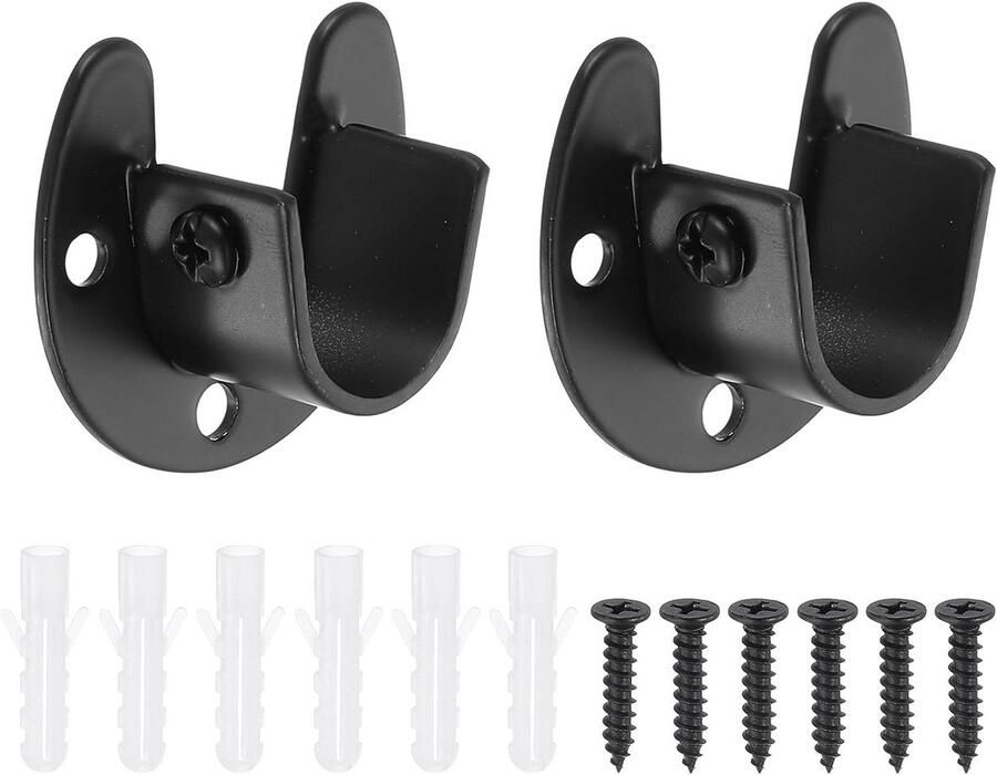 Allecto Plus 2-pack Kledingstang Eindsteunen Roestvrij Staal Badkamer Kledingkast Zwart