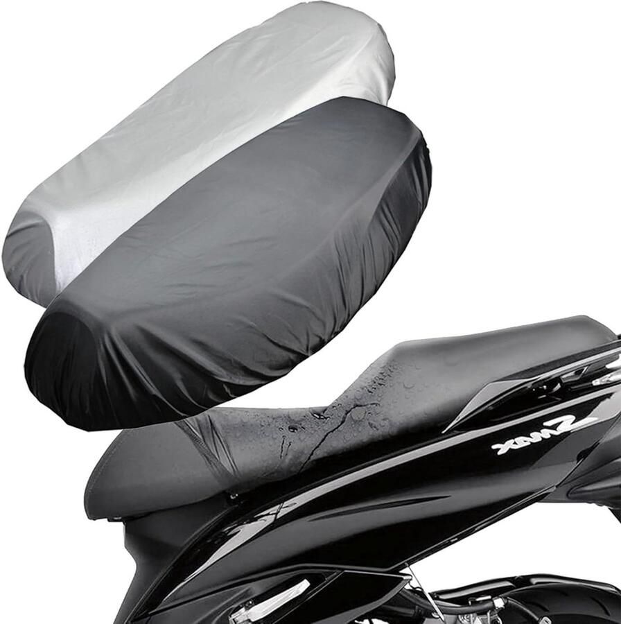 Allecto Plus 2-pack motorzadelhoes 70 * 115 cm Waterdichte stoelhoezen voor motorfietsen Scooter en bromfietszadelhoes Elastische band Stofkussenhoes Zilver zwart