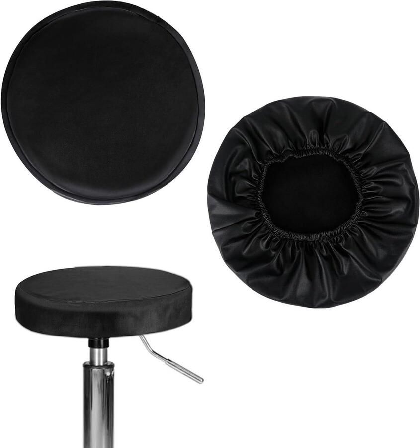 Allecto Plus 2-pack ronde barkrukhoes Waterdicht zitkussen Bar en keuken Eetkamer stoelbescherming Zwart 33 4 cm Thuiskantoor