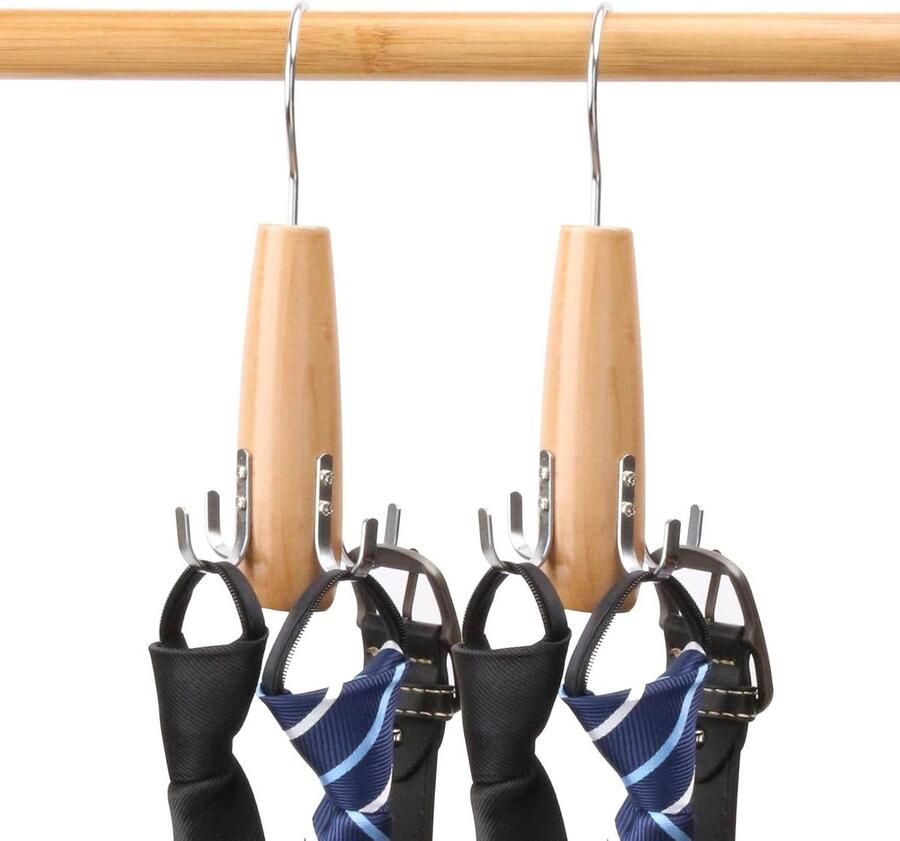 Allecto Plus 2-pack Stropdassenhouders van Hout 360 Graden Draaibaar Ideaal voor Stropdassen en Riemen Opbergen Houtkleurig Design