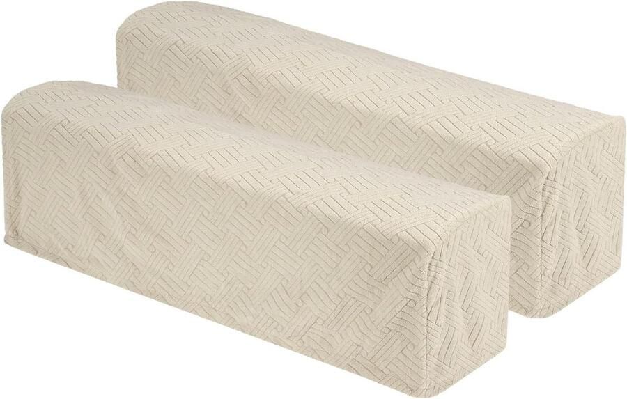 Allecto plus 2 stuks armleuninghoezen voor bank en stoel Twill stretch Zacht en beschermend Crème