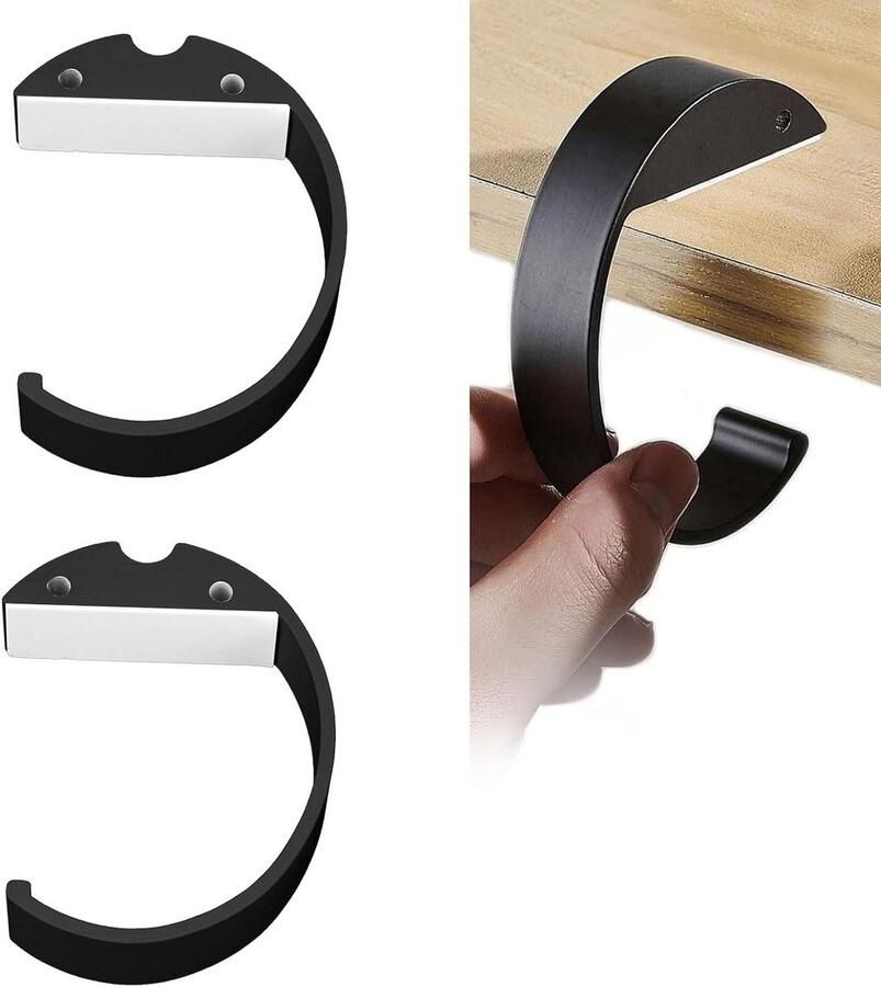 Allecto plus 2 Stuks C-vormige Metalen Portemonnee Haak voor Tafel Handtas Hanger Bureau Ophanghaak Zwarte Portemonnee Houder Draagbare Opbergtafel Haak Vrouwen Heavy Duty Handtas Accessoire