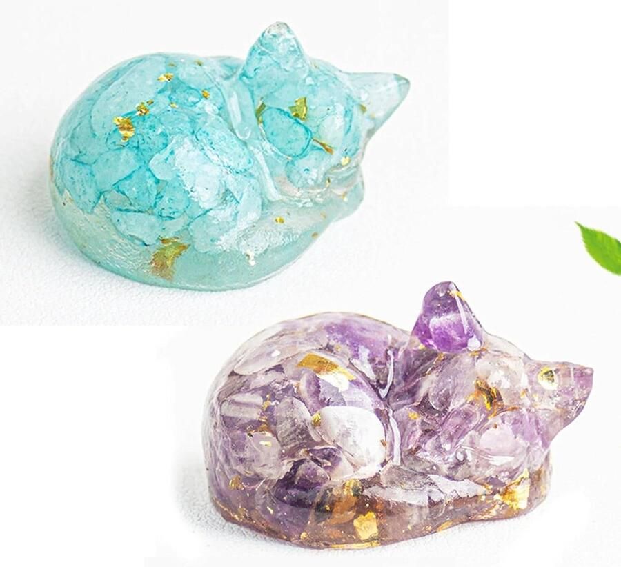 Allecto Plus 2 stuks kristallen ornamenten in de vorm van slapende katten decoratie figuren voor tafel mini kristal beeldjes voor kat liefhebbers kristal ornamenten voor interieurdecoratie