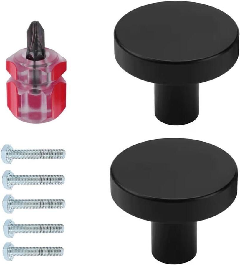 Allecto Plus 2 stuks meubelknoppen 30 mm zwart inclusief schroeven voor kasten eenvoudig te monteren met schroevendraaier