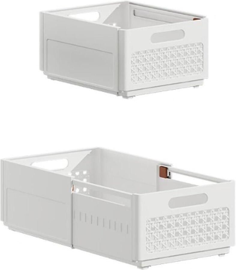 Allecto Plus 2 stuks Stapelbare Opslagladen voor Garderobe Opvouwbaar en Intrekbaar Organizer voor Opbergen in Huis Opslagdozen met Deksel Ruimtebesparend Ontwerp Grijs