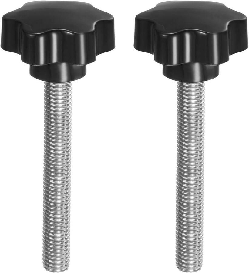 Allecto Plus 2 stuks sterknoppen M12 x 100 mm van roestvrij staal 304 46 mm gekartelde knop met 6 sterren zwart Handig voor meubelmontage