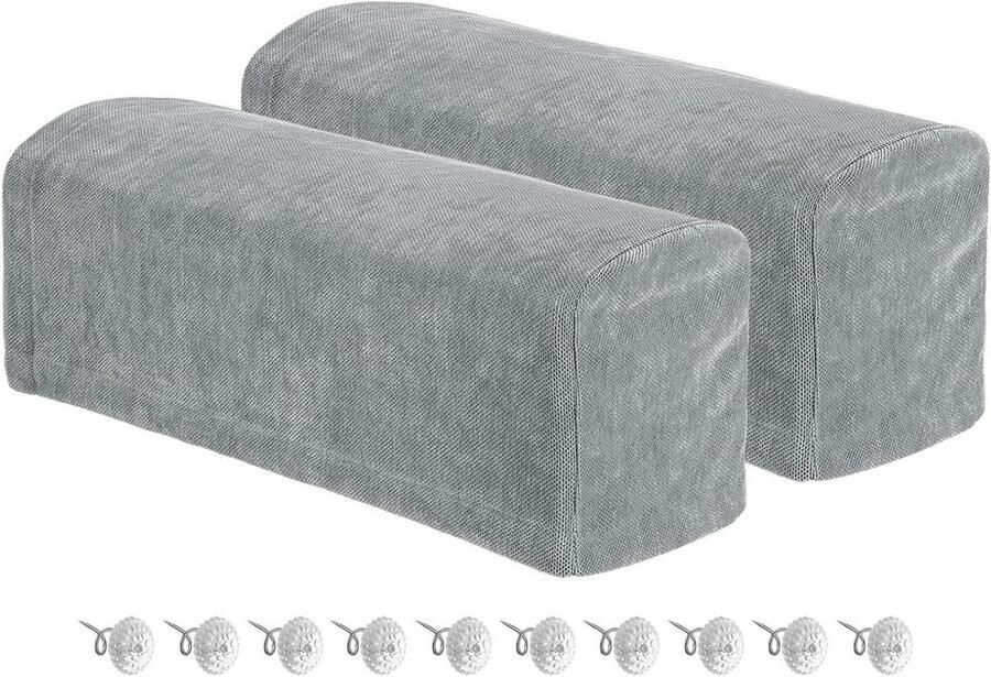 Allecto plus 2 stuks stretch armleuninghoezen in chenille stof voor fauteuil en bank Grijs Armafdekking met draaipennen Bankbescherming