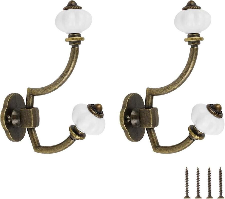 Allecto Plus 2 stuks vintage kledinghaken van zinklegering inclusief schroeven voor garderobe antiek design ruimtebesparend voor inbouw in woonkamer badkamer slaapkamer en hal