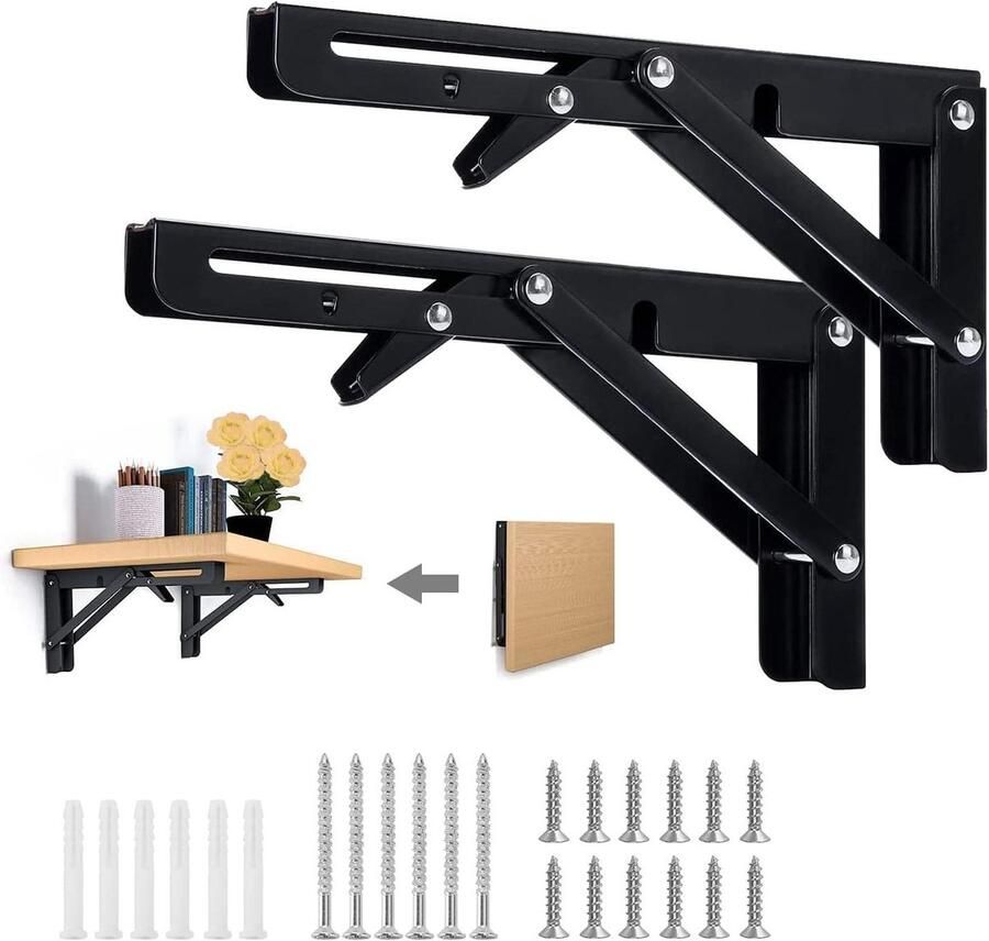 Allecto Plus 2 stuks wandhouders voor zware planken inclusief intrekbare plankhouders max. 60 kg draagvermogen inklapbaar rek voor garage 300 mm breed stevig en praktisch design