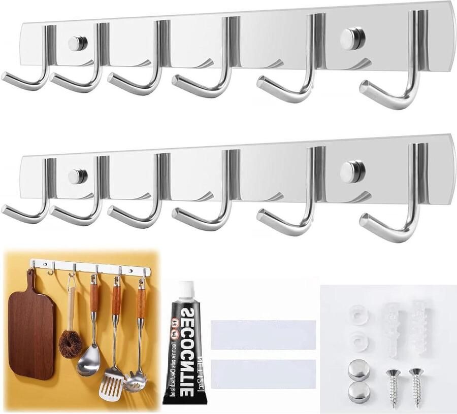 Allecto Plus 2 stuks Wandkledinghaken voor Slaapkamer Badkamer Keuken Kledingkast 32cm