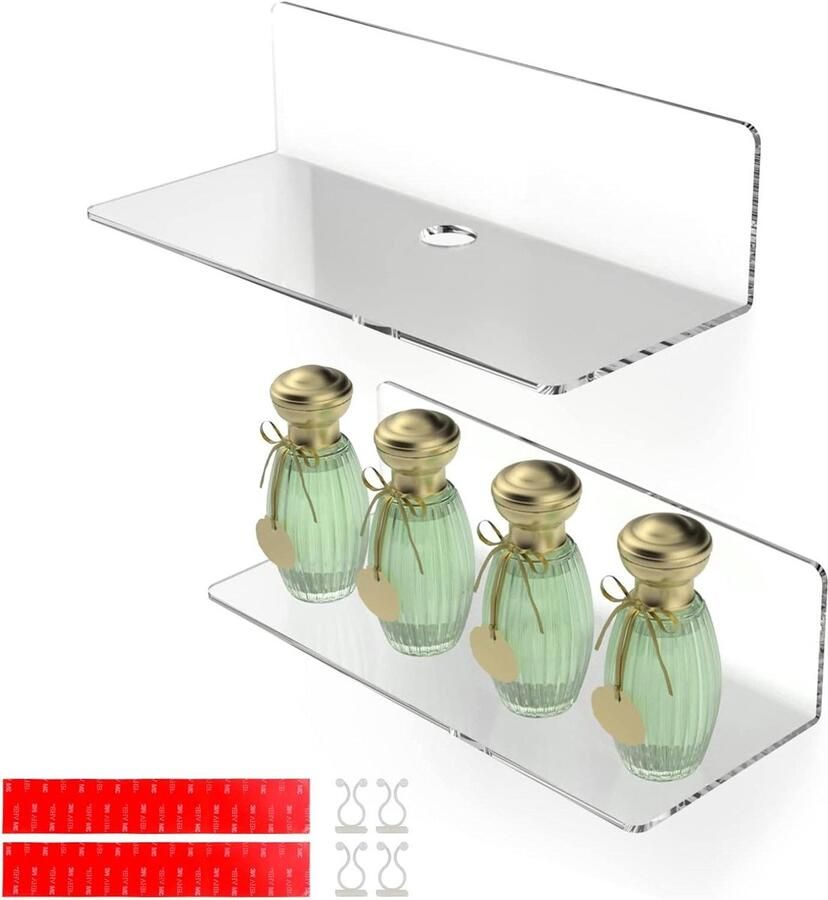 Set van 2 transparante acryl zwevende wandplanken Luxe en praktisch voor elke ruimte!