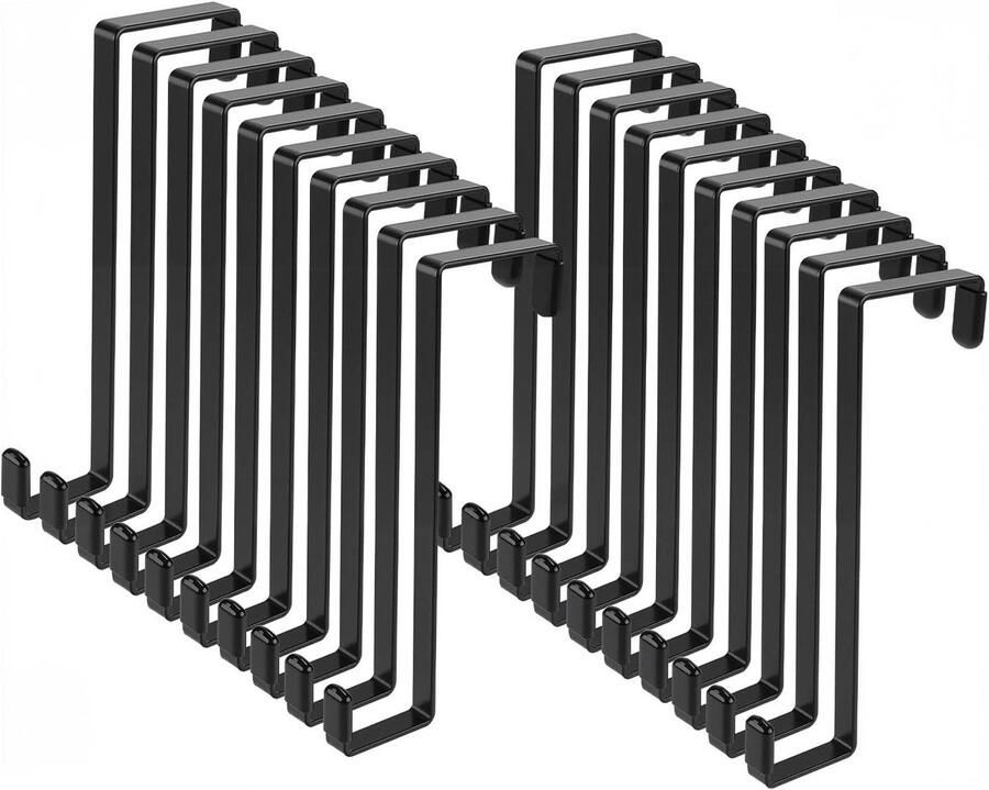 Allecto plus 20 Pack Zwarte Kapstok Hangers Haak voor Deur Max Belasting 15kg Over Deurhaken voor Slaapkamer Badkamer Keuken