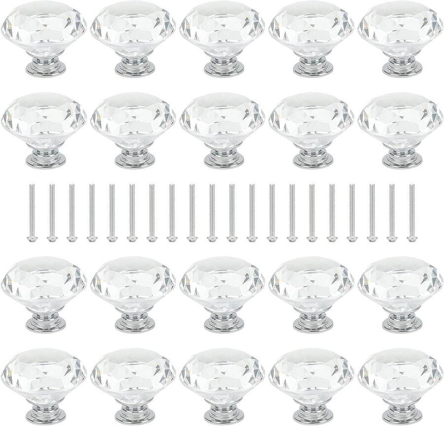 Allecto Plus 20 stuks 40mm diamanten deurknoppen kristallen ladeknoppen voor thuis en kantoor