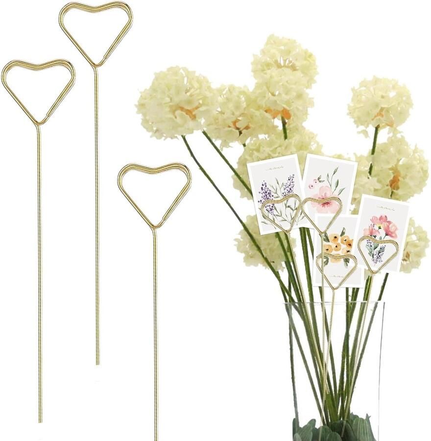 Allecto Plus 20 stuks Gouden Bloemenkaartenhouder voor Bruiloft en Feest Fotohouders Tafel Nummer Clips Decoratieve Fotoclip voor Bloemstuk en Taartdecoratie (30 cm)