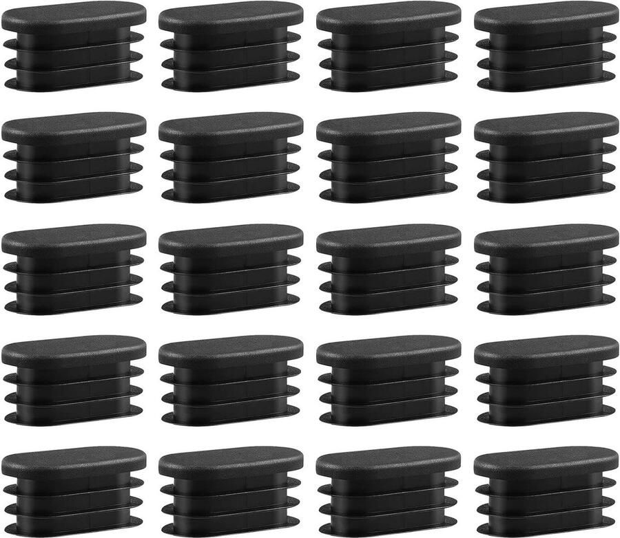 Allecto Plus 20 stuks ovale stoelpootdoppen 20x40mm Zwart Meubelbeschermers voor stoelen en tafelpoten