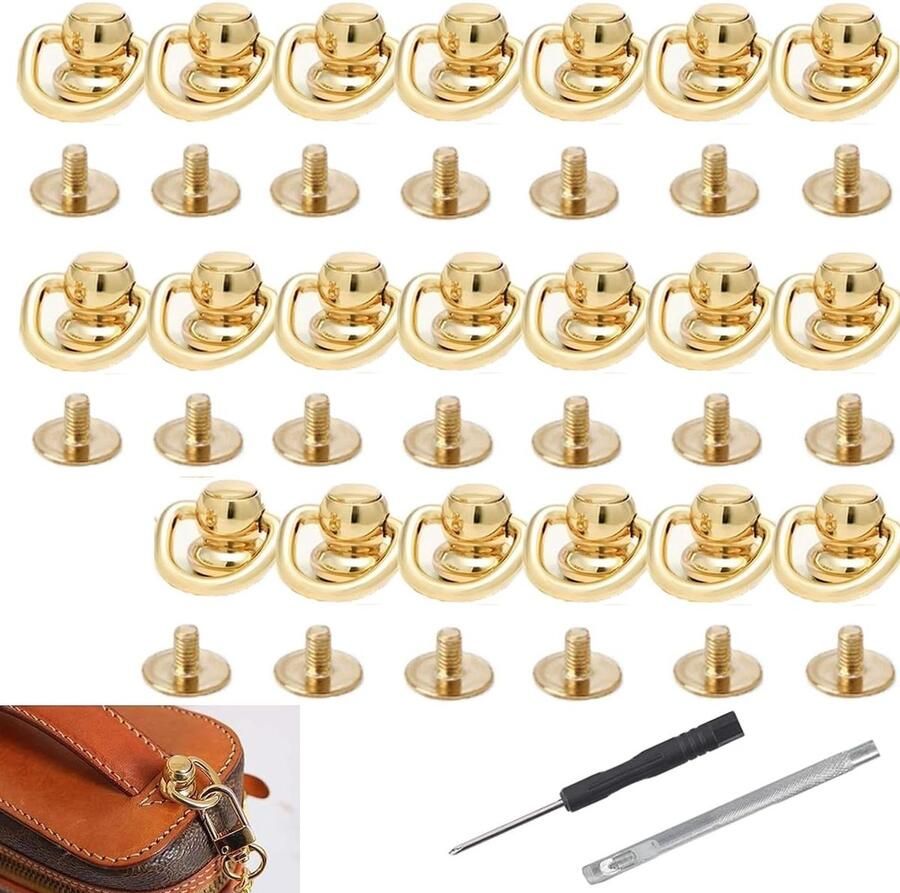 Allecto Plus 20 stuks Studs Klinknagels D Ring Nail Chicago Metaal Goud Messing Schroef Lederen Craft Knop 75 stuks