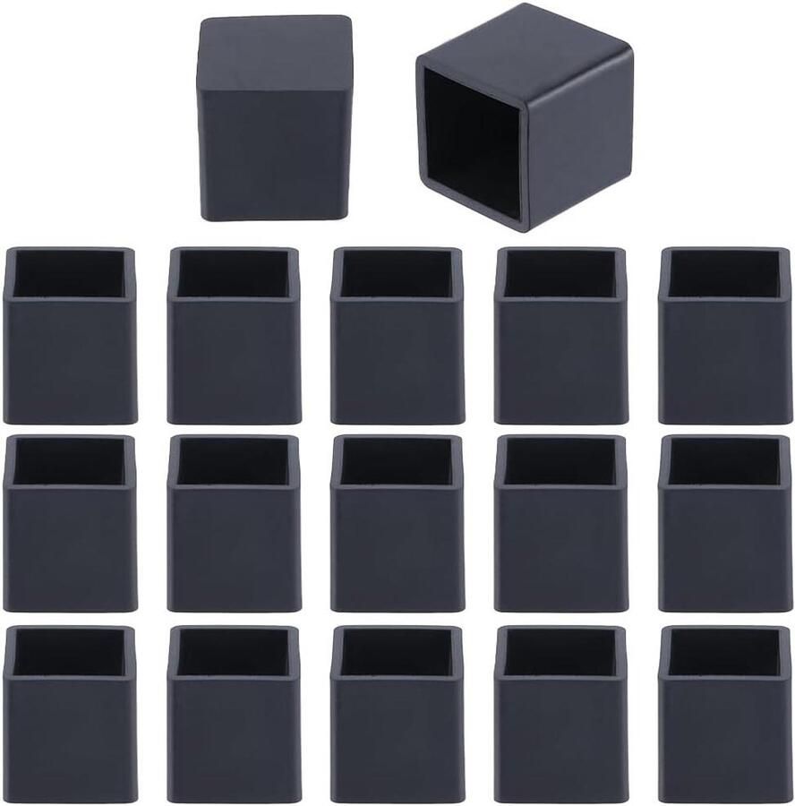 Allecto plus 20 stuks Vierkante Stoelpoot Stoppers Zwart Stoel Glijders Vloerbeschermers 19 x 19 mm Tegelvloer Krassen Lawaai Beschermer