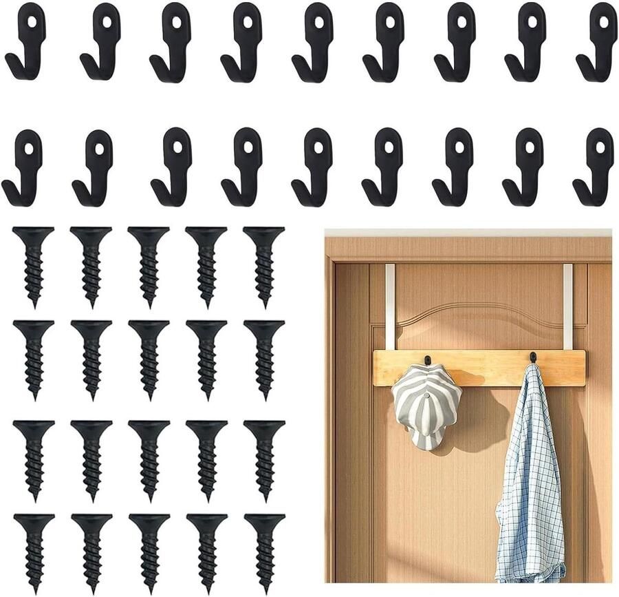 Allecto Plus 20 stuks zwarte wandhaken van roestvrij staal inclusief schroeven voor keuken slaapkamer en garderobe