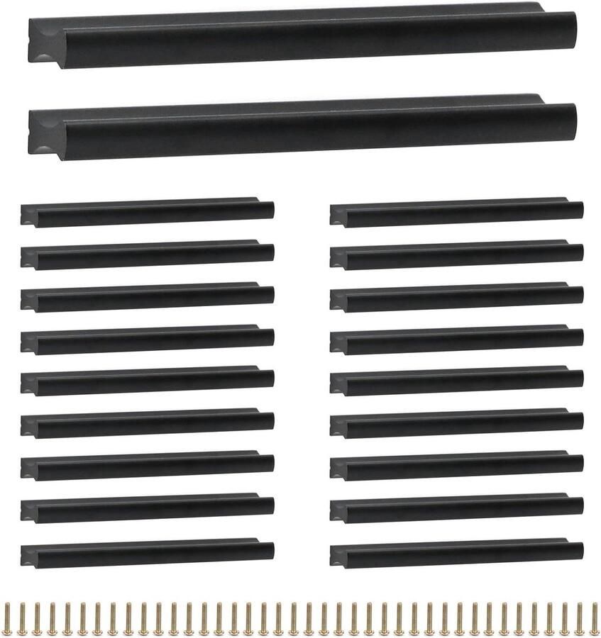 Allecto plus 20x zwarte meubelgrepen van aluminiumlegering 102 mm lang gatafstand 96 mm inclusief schroeven Robuuste kastgrepen voor moderne inrichting