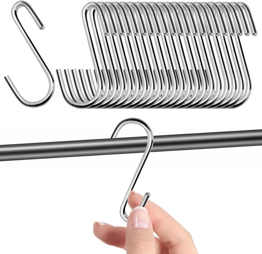 Allecto Plus 22 stuks S haken klein 6cm RVS haken voor het ophangen van zware lasten Metaal haakjes voor tuin kledingkast keuken badkamer slaapkamer en kantoor