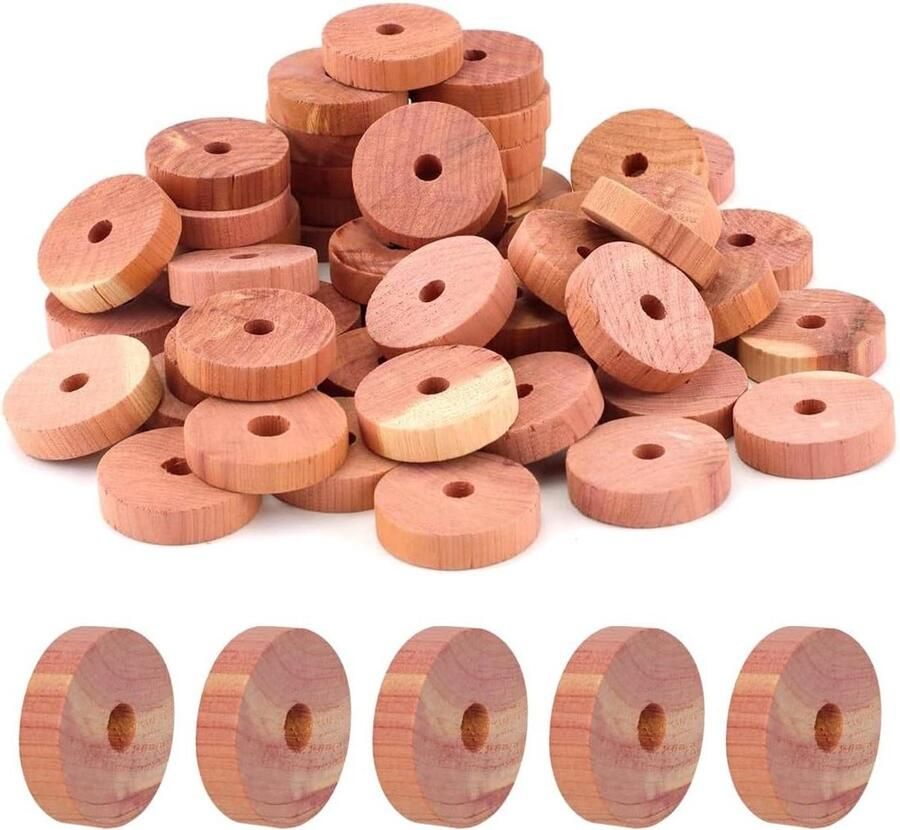 Allecto Plus 24 stuks cederringen tegen motten 100% natuur bescherming voor kast laden en kledingkast mottenbescherming en cedergeur voor kledingkasten