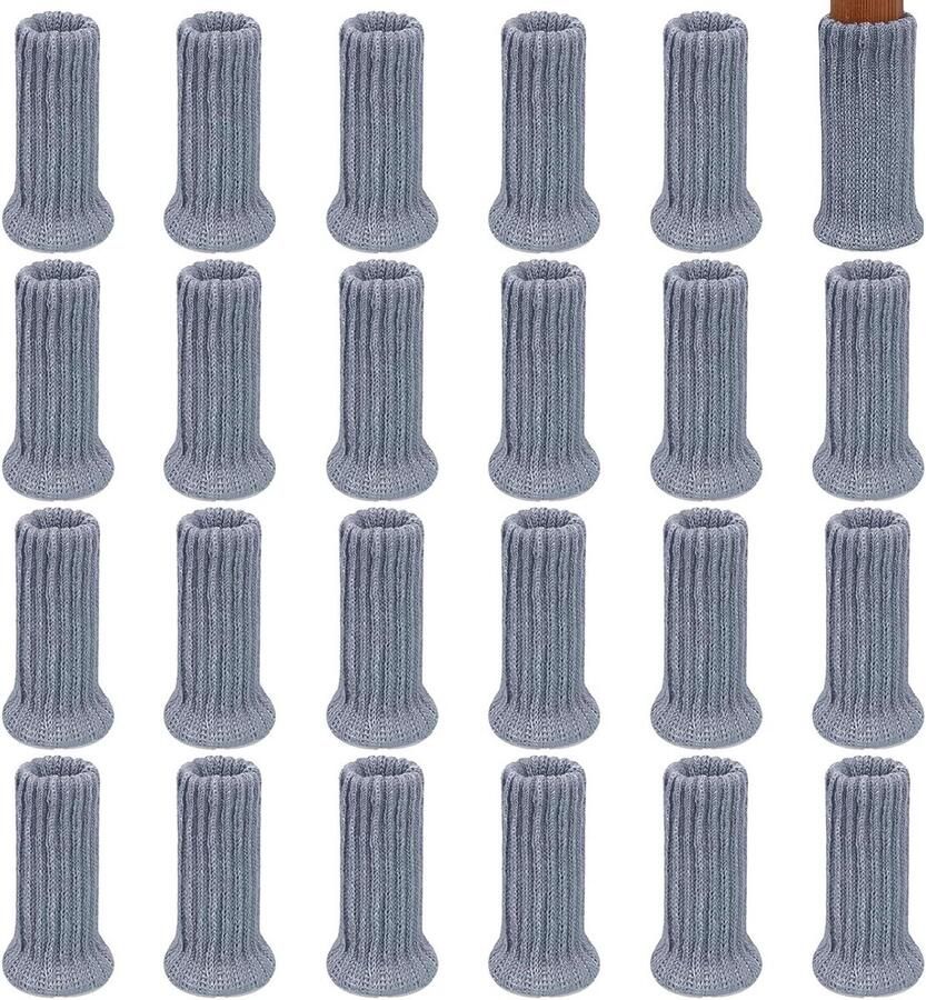 Allecto Plus 24 stuks meubelsokken grijs met viltpads voor stoelpoten elastisch en gebreid meubelschoenen voor 1-2 inch diameter bescherming en geluidsdempend