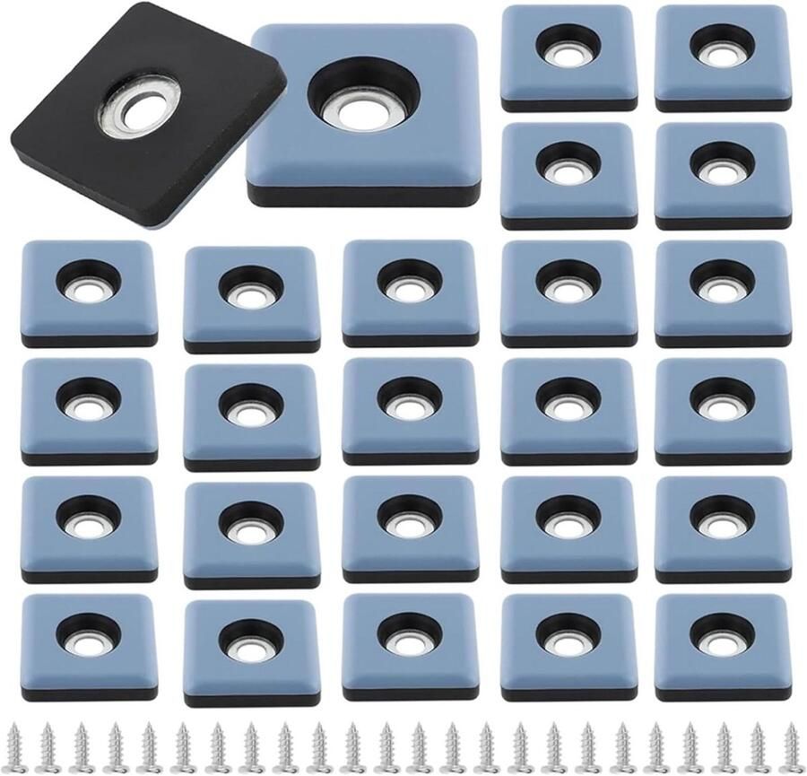 Allecto Plus Glijders om te Schroeven 24 stuks 25 x 25 mm Meubelglijders voor Zware Meubels met Schroeven Stoel Stoelpoten Vierkante Glijders (30 x 30 mm)