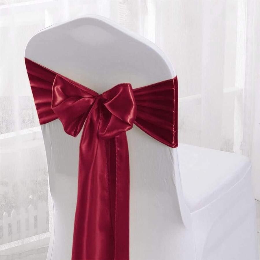 Allecto plus 25 stuks elastische satijnen stoel bowknot strik rugdecoratie voor bruiloft en feest Decoratieve stoelhoezen (wijnrood)