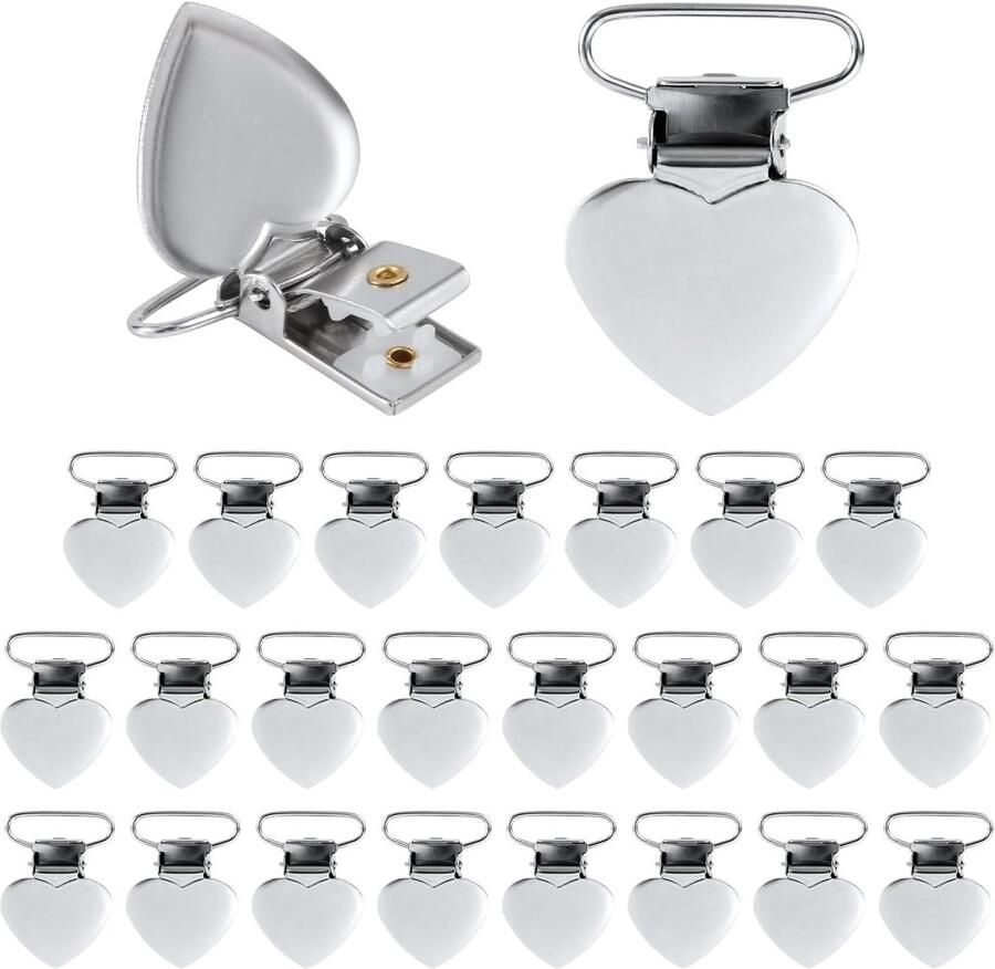Allecto plus 25 stuks Zilveren Jarretelclips Hartvormige Clips voor Bedlakens Matras Hoes Bankkussen