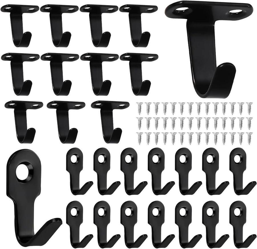 Allecto Plus Set van 27 zwarte haken voor plafond en muur Ideaal als kapstok of sleutelhaak Inclusief montageschroeven Garderobehaken voor badkamer keuken en slaapkamer
