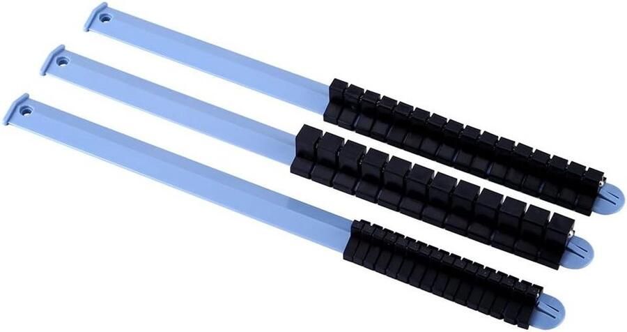 Allecto plus 3-delige Opbergset voor Dopsleutelhouder met Klem op Rail. Geschikt voor 1 4 3 8 en 1 2 Inch. Efficiënte Organisatie en Opslag