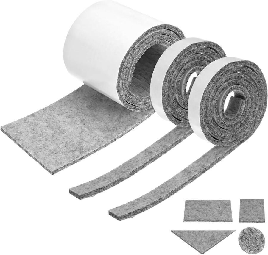 3 Rollen Zelfklevende Viltglijders 120 x 10 cm 2 cm 5 mm Dikke Grijs Viltglijders voor Meubelbescherming