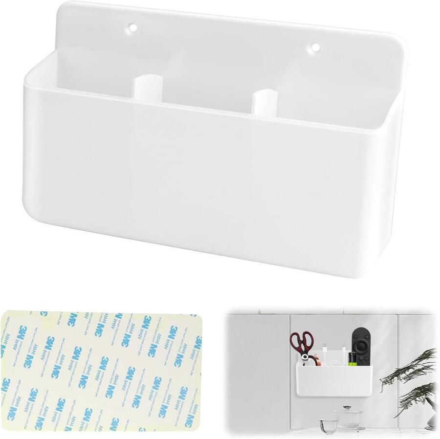 Allecto Plus 3-sleuf afstandsbedieninghouder wit Zelfklevende opberghouder voor afstandsbedieningen Geschikt voor kantoren slaapkamers en woonkamers