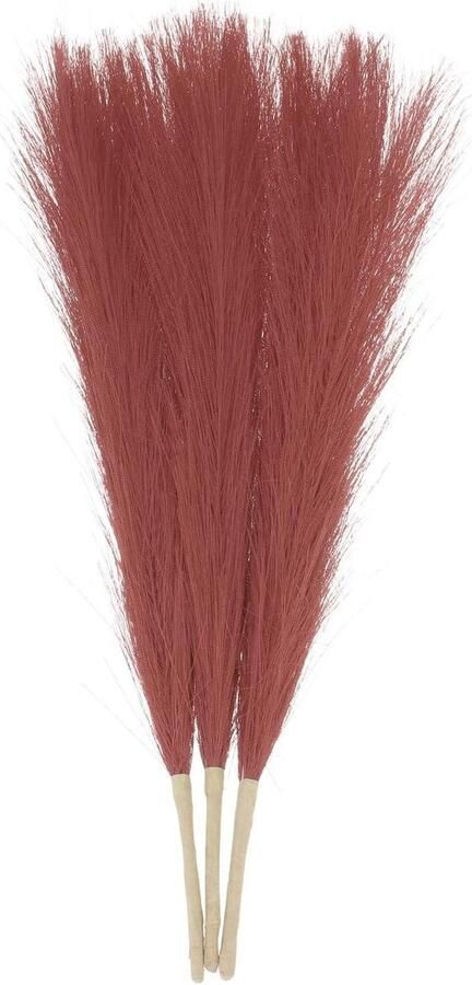 Allecto plus 3 stuks kunstpampasgras 43 cm herfstdecoratie voor thuis vaas tafel wijnrood pluizig faux pampasgras bouquets