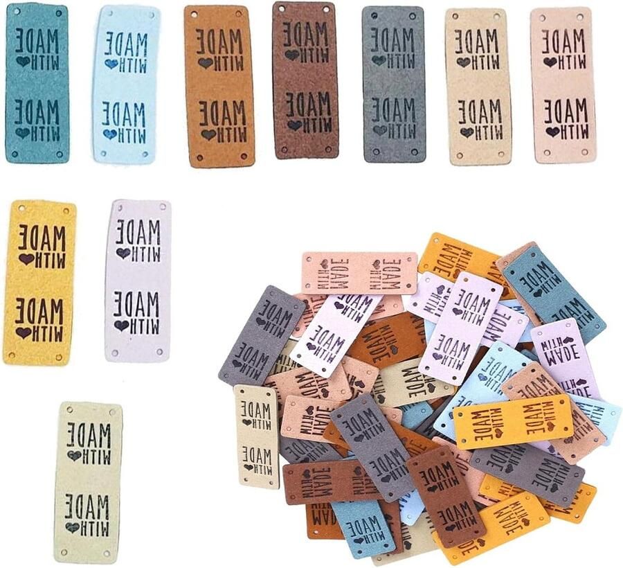 Allecto Plus 30 handgemaakte labels van PU-leer voor kleding en accessoires Naaietiketten voor jeans tassen schoenen Textielverfraaiing met haakaccessoires