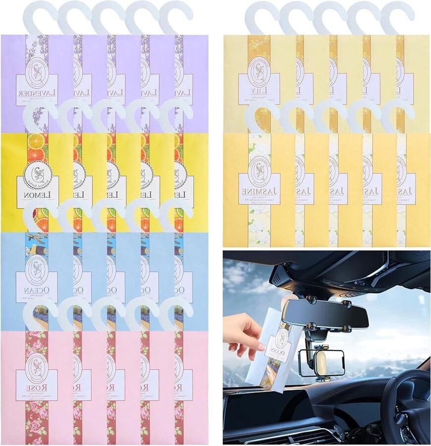 Allecto Plus 30 stuks geurzakjes voor kledingkast Lavendelzakjes voor aromatherapie Mottenbescherming met 6 verschillende geuren