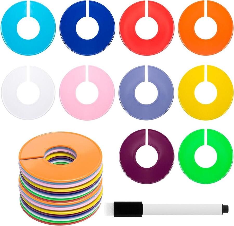 Allecto Plus 30 stuks Ronde Kleerhangers Verdelers Kledingrek Maatverdeler van Kunststof Maatvinder voor Garderobeclassificatie Kledingwinkel Accessoires 10 Kleuren Organisatie voor Kledingrek