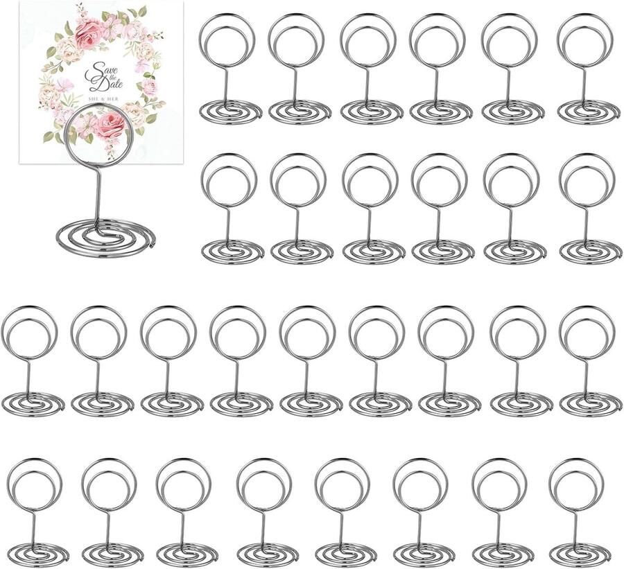Allecto Plus 30 stuks zilveren tafelkaarthouders voor bruiloften banketten en feesten