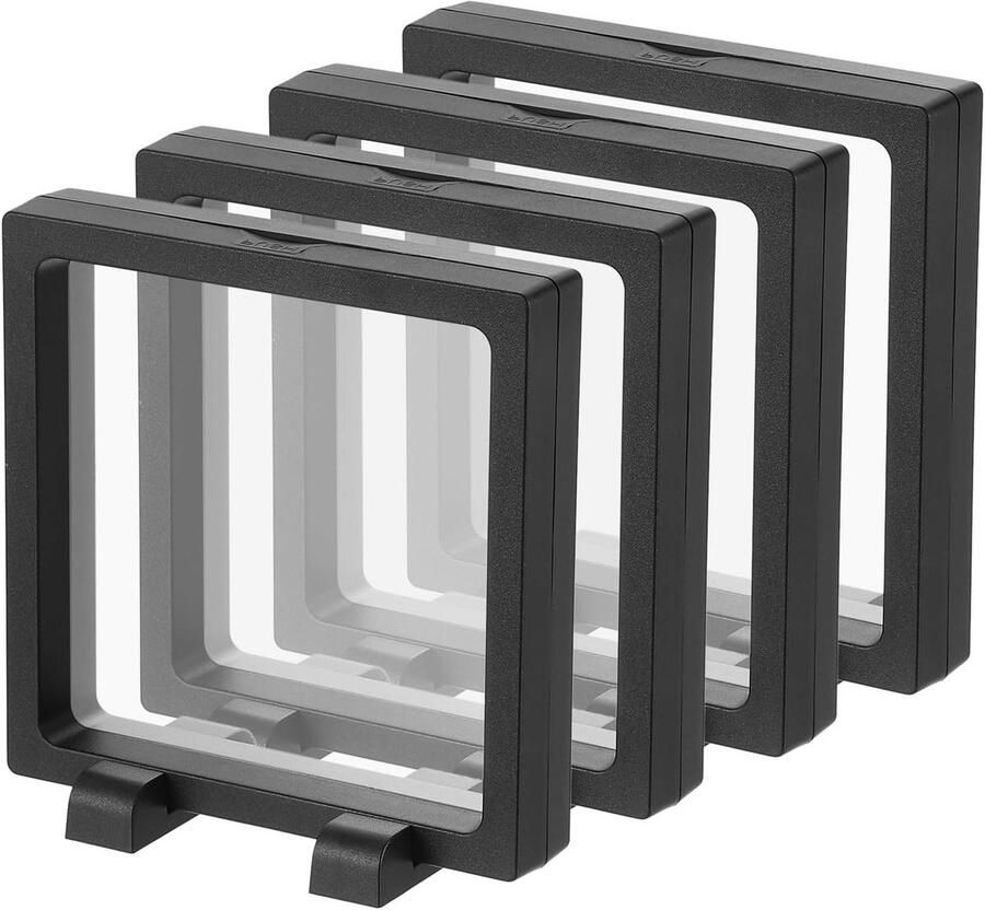 Allecto plus 3D Floating Display Case Set van 4 Transparante Sieraden Opbergdoos 10 9 x 11 9 cm Zwart Vitrine Display Stand