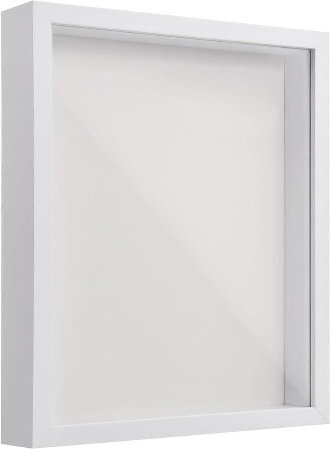 Allecto plus 3D-fotolijst 22 x 27 cm houten objectlijst vitrinekast schaduwdoos wit 3 cm diepte tickets bloemen medailles herinneringsfoto's opvullen