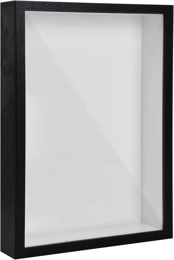 Allecto Plus 3D-fotolijst A4 227 x 314 cm voor tafel en muur Houten displaydoos voor handwerk Memorabilia Bloemen kaartjes medailles Zwart 3 cm diep