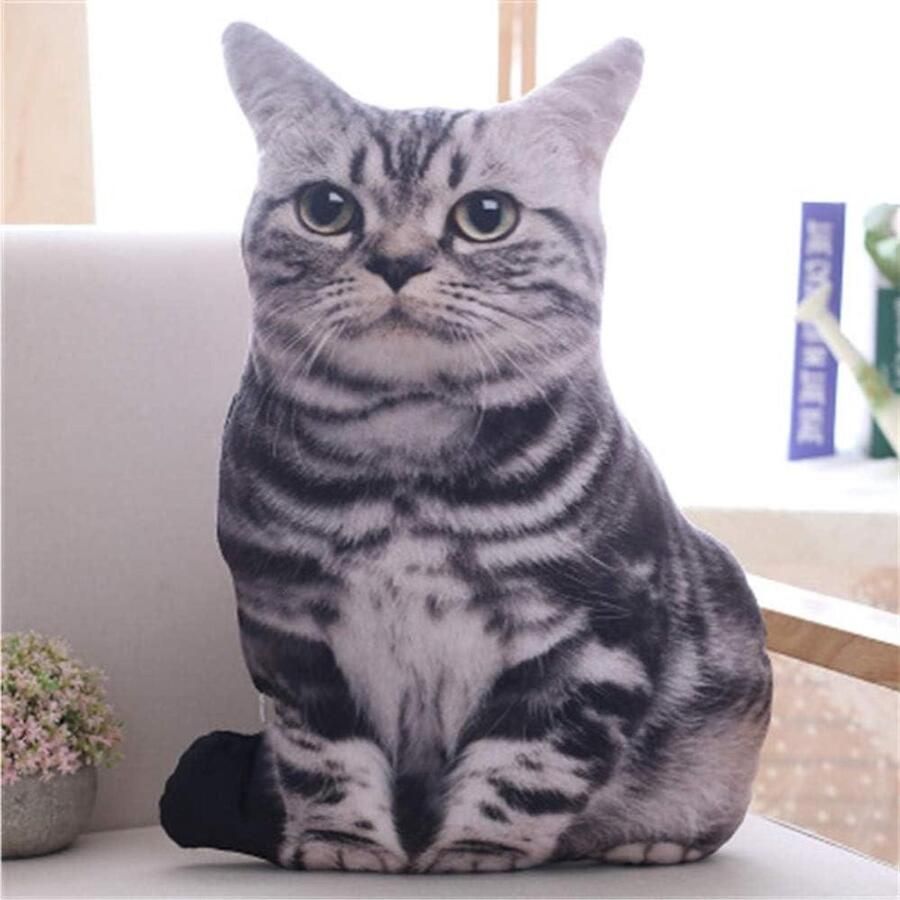 Allecto Plus 3D-sierkussen met wasbare overtrek schattig kat-design zacht decoratief kussen voor bank allergievriendelijk 50 cm woondecoratie