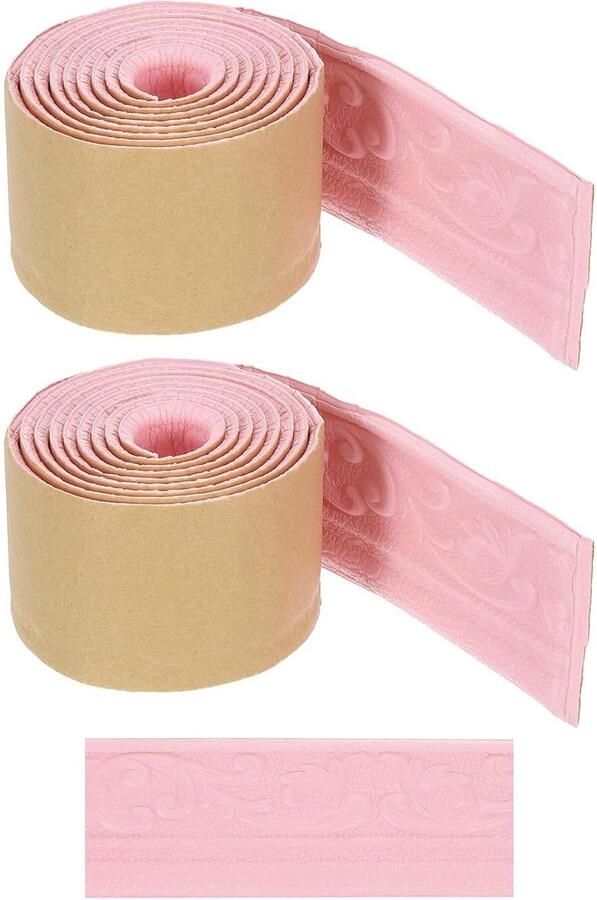 Allecto plus 2 Stuks 3D Zelfklevende Wandranden Roze Flexibele Folie Decoratie voor Spiegel Muur Kast 220 cm x 3.1 cm